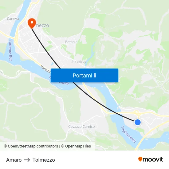 Amaro to Tolmezzo map