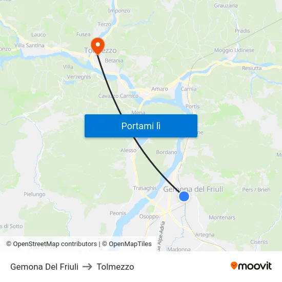 Gemona Del Friuli to Tolmezzo map