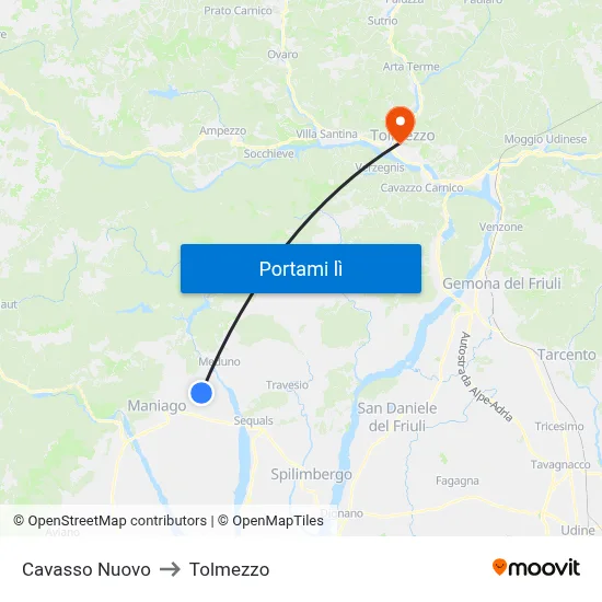 Cavasso Nuovo to Tolmezzo map