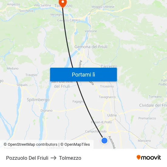 Pozzuolo Del Friuli to Tolmezzo map