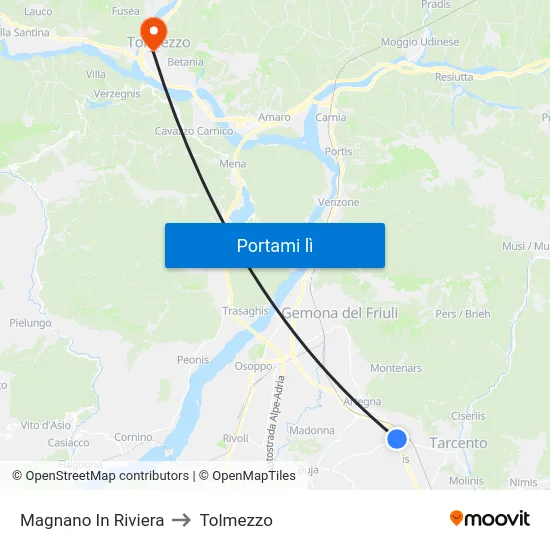 Magnano In Riviera to Tolmezzo map
