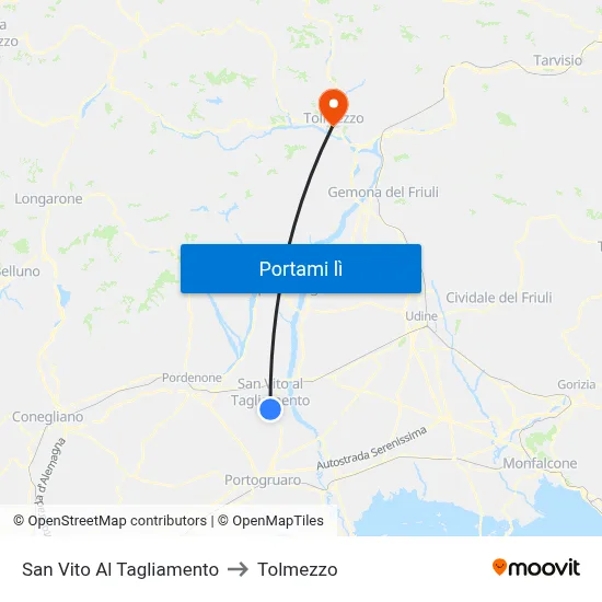 San Vito Al Tagliamento to Tolmezzo map