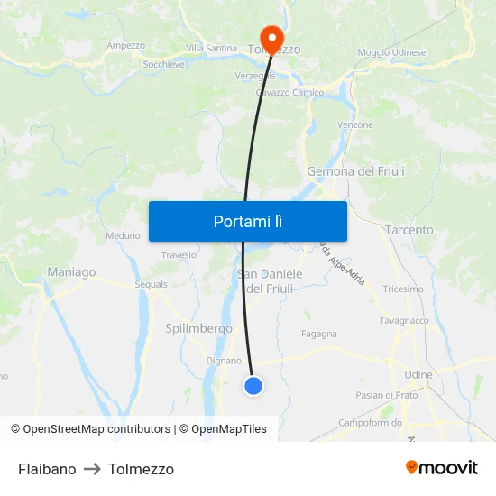 Flaibano to Tolmezzo map