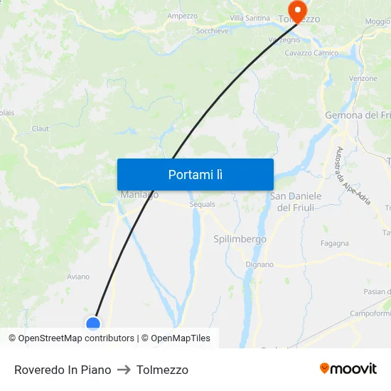 Roveredo In Piano to Tolmezzo map