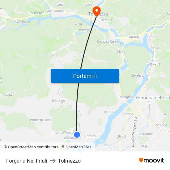 Forgaria Nel Friuli to Tolmezzo map