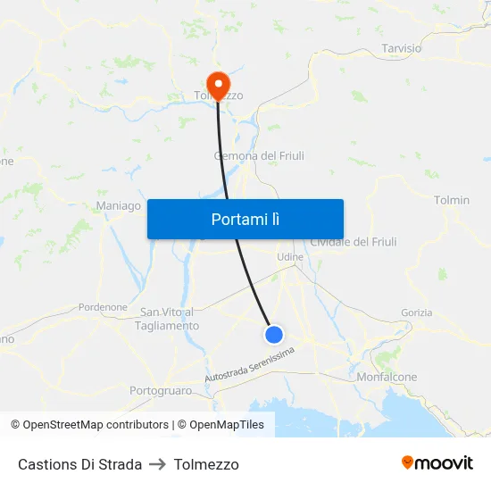Castions Di Strada to Tolmezzo map