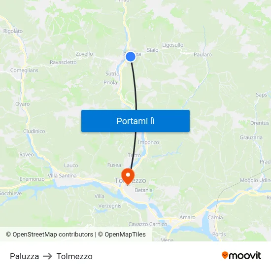 Paluzza to Tolmezzo map