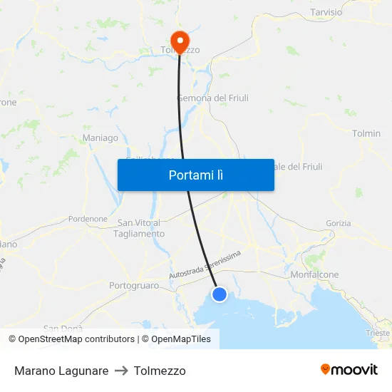 Marano Lagunare to Tolmezzo map