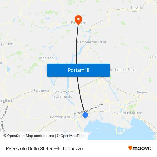 Palazzolo Dello Stella to Tolmezzo map