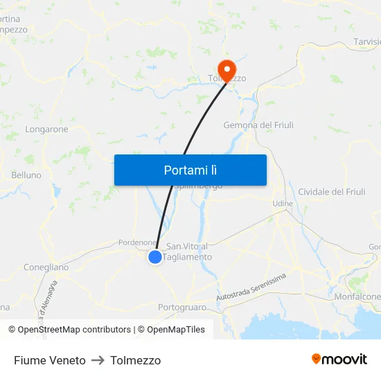 Fiume Veneto to Tolmezzo map