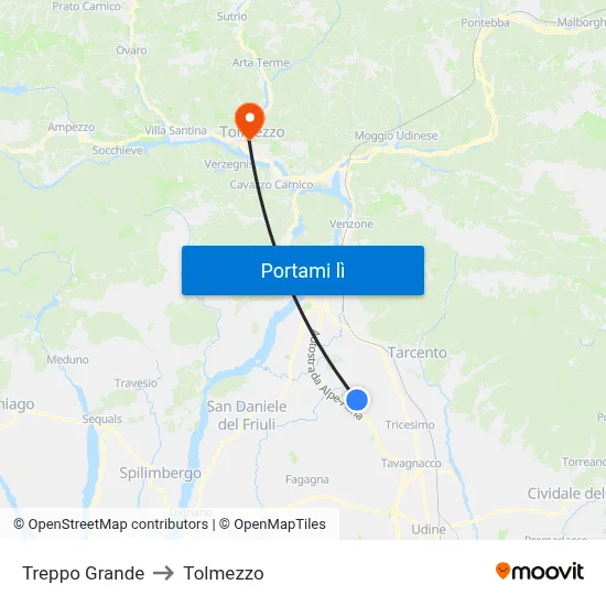 Treppo Grande to Tolmezzo map