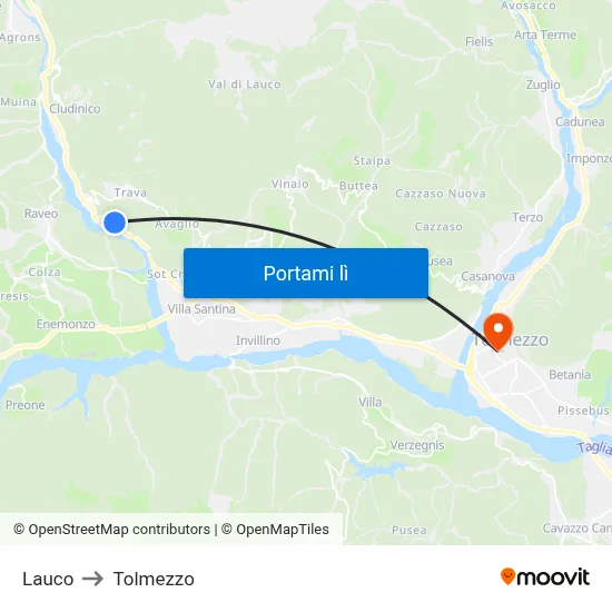 Lauco to Tolmezzo map
