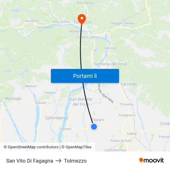 San Vito Di Fagagna to Tolmezzo map