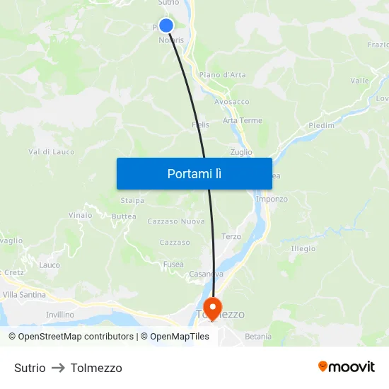 Sutrio to Tolmezzo map