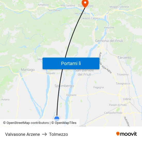 Valvasone Arzene to Tolmezzo map