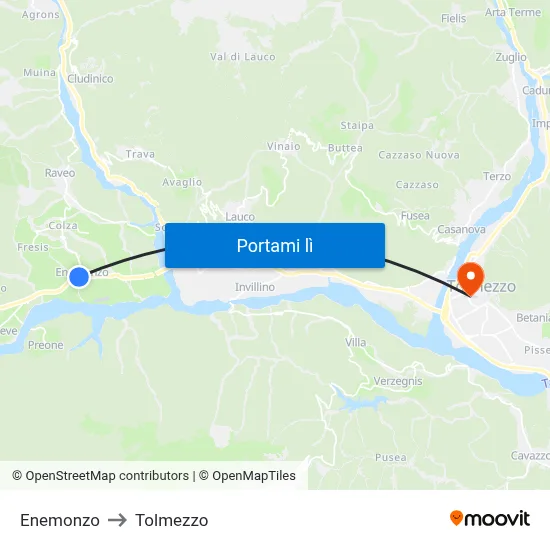 Enemonzo to Tolmezzo map