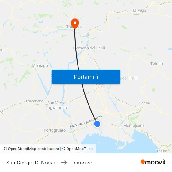 San Giorgio Di Nogaro to Tolmezzo map