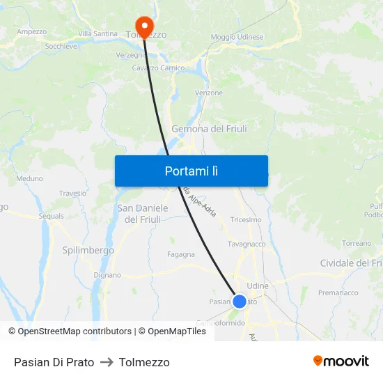 Pasian Di Prato to Tolmezzo map