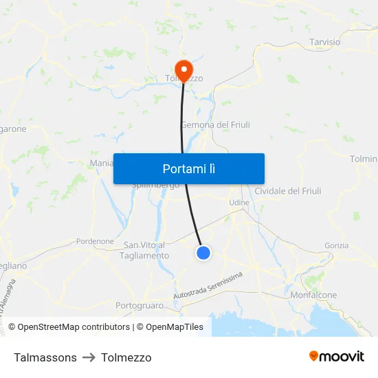 Talmassons to Tolmezzo map