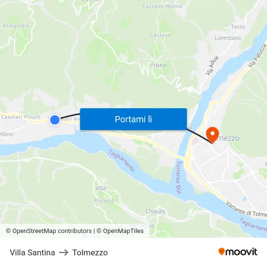 Villa Santina to Tolmezzo map