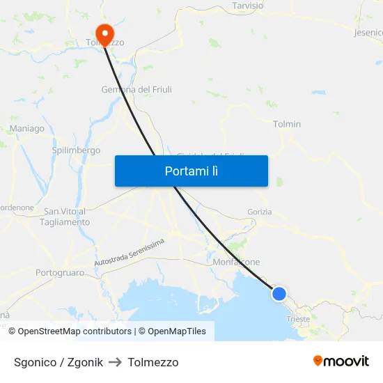 Sgonico / Zgonik to Tolmezzo map