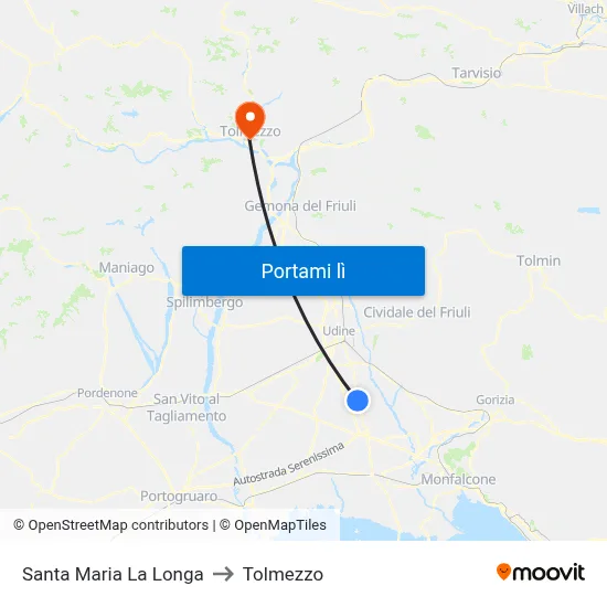 Santa Maria La Longa to Tolmezzo map