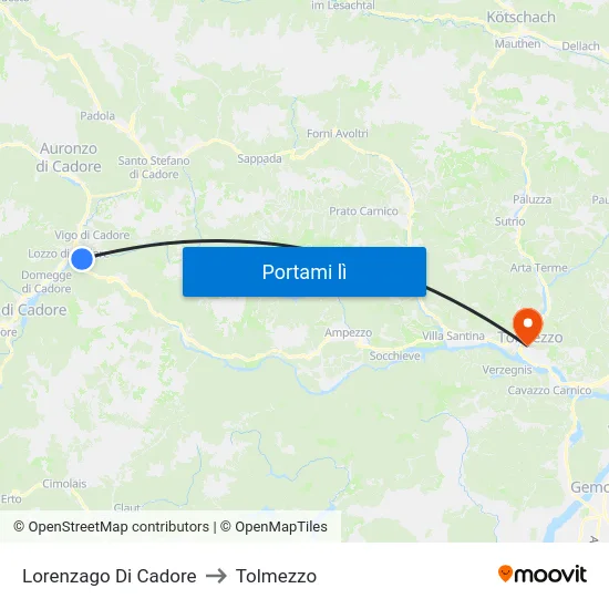 Lorenzago Di Cadore to Tolmezzo map
