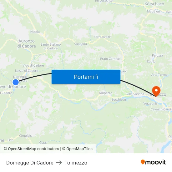 Domegge Di Cadore to Tolmezzo map