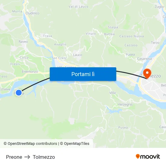 Preone to Tolmezzo map
