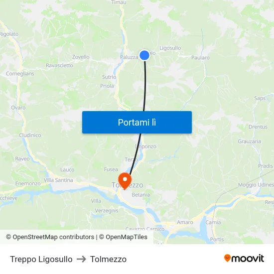 Treppo Ligosullo to Tolmezzo map