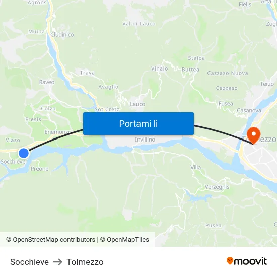 Socchieve to Tolmezzo map