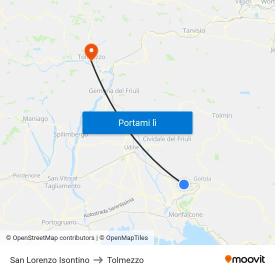 San Lorenzo Isontino to Tolmezzo map