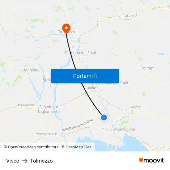 Visco to Tolmezzo map