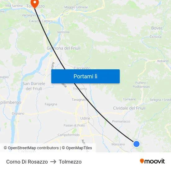 Corno Di Rosazzo to Tolmezzo map