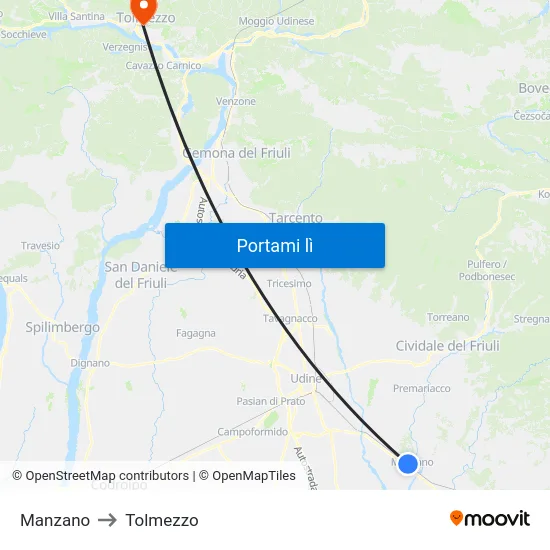 Manzano to Tolmezzo map