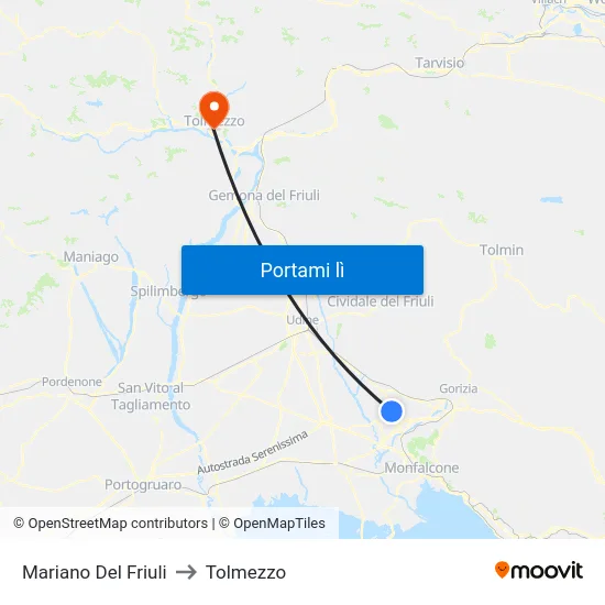 Mariano Del Friuli to Tolmezzo map