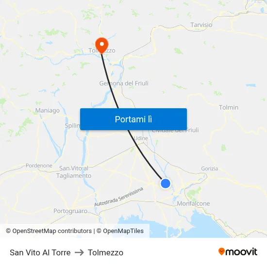 San Vito Al Torre to Tolmezzo map