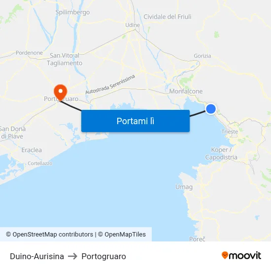 Duino-Aurisina to Portogruaro map