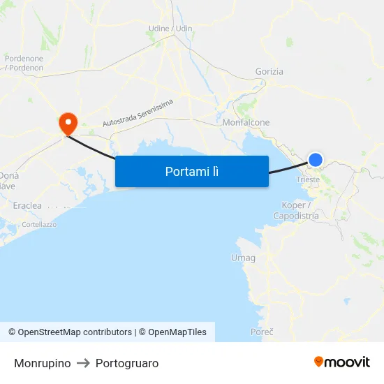 Monrupino to Portogruaro map