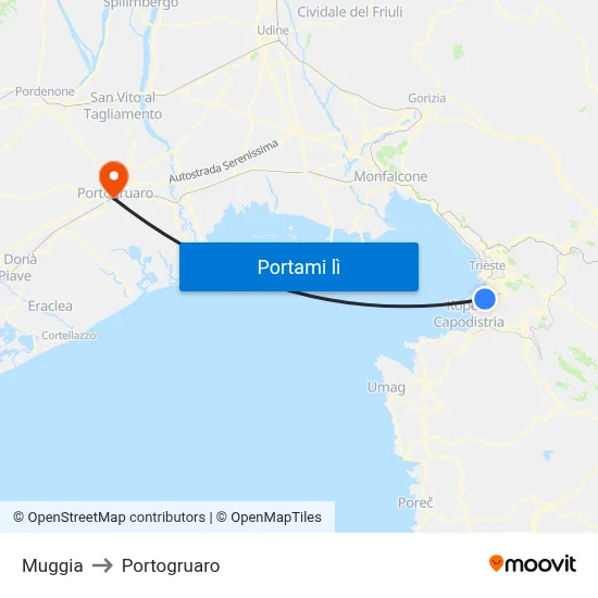 Muggia to Portogruaro map