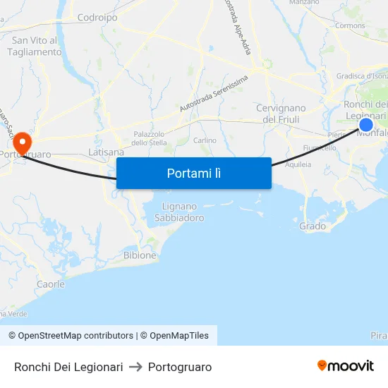 Ronchi Dei Legionari to Portogruaro map