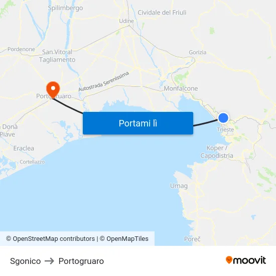 Sgonico to Portogruaro map