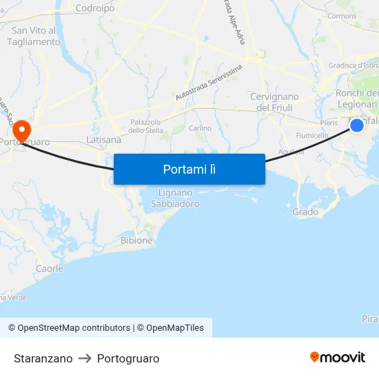 Staranzano to Portogruaro map