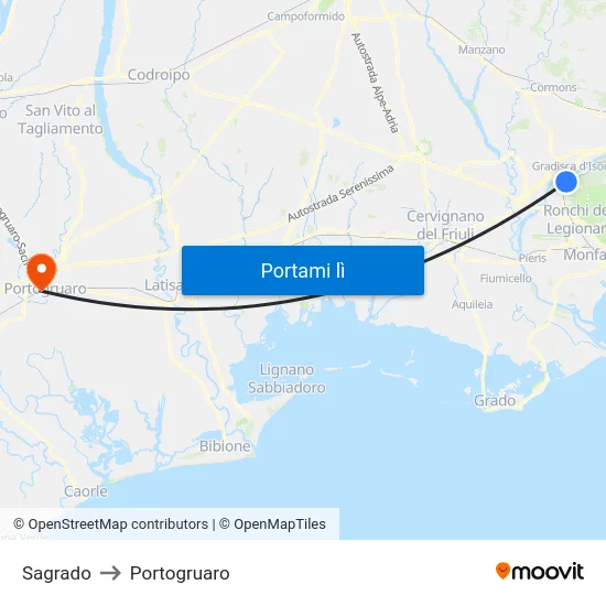 Sagrado to Portogruaro map
