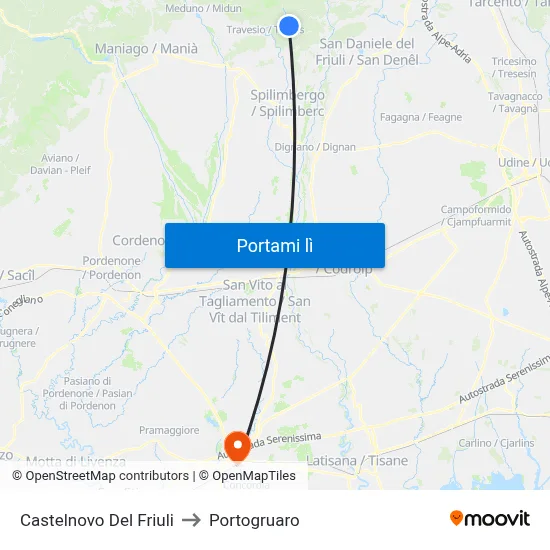 Castelnovo Del Friuli to Portogruaro map