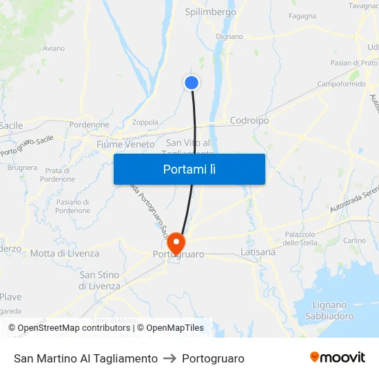 San Martino Al Tagliamento to Portogruaro map