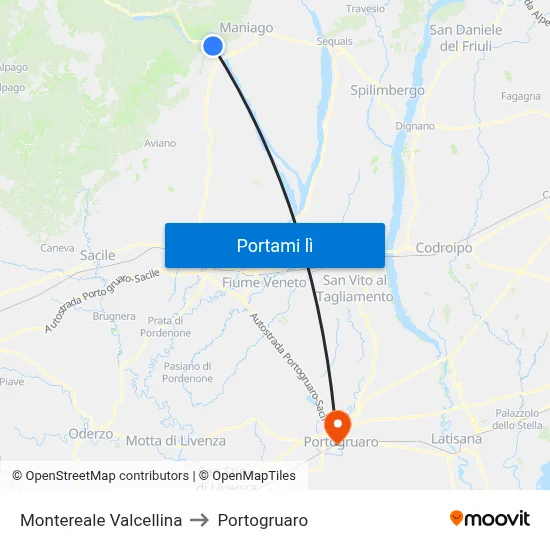 Montereale Valcellina to Portogruaro map