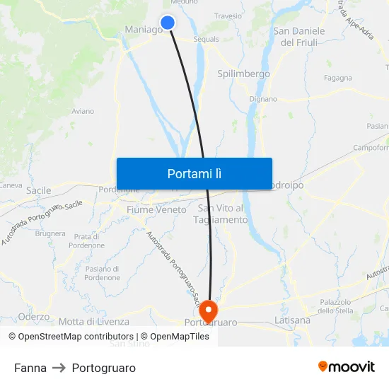 Fanna to Portogruaro map