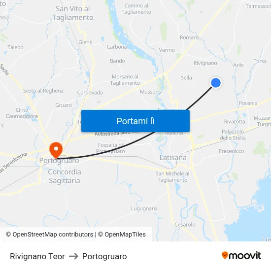 Rivignano Teor to Portogruaro map