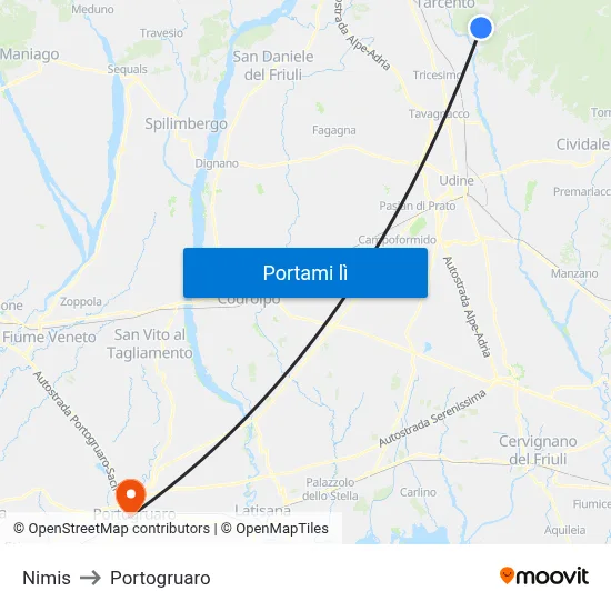 Nimis to Portogruaro map